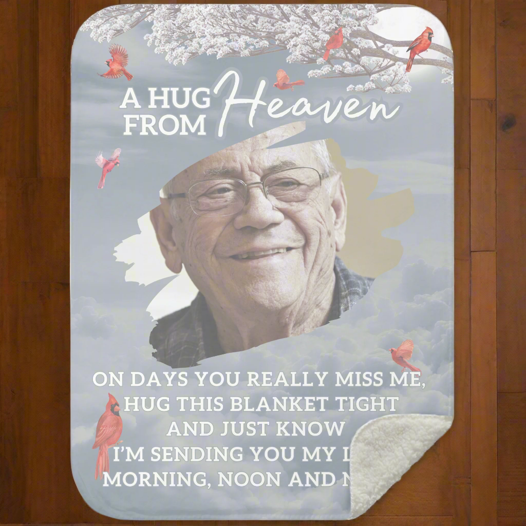 Personalized Memorial Photo Fleece Blanket- A Hug from Heaven