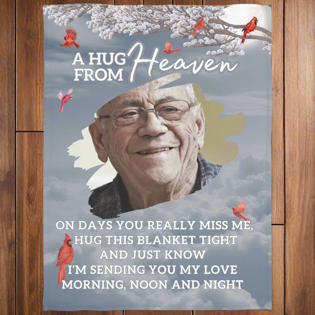 Personalized Memorial Photo Fleece Blanket- A Hug from Heaven