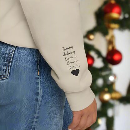 Close-up of the customizable text on the Personalized Mama Established Sweatshirt with soft fabric texture.