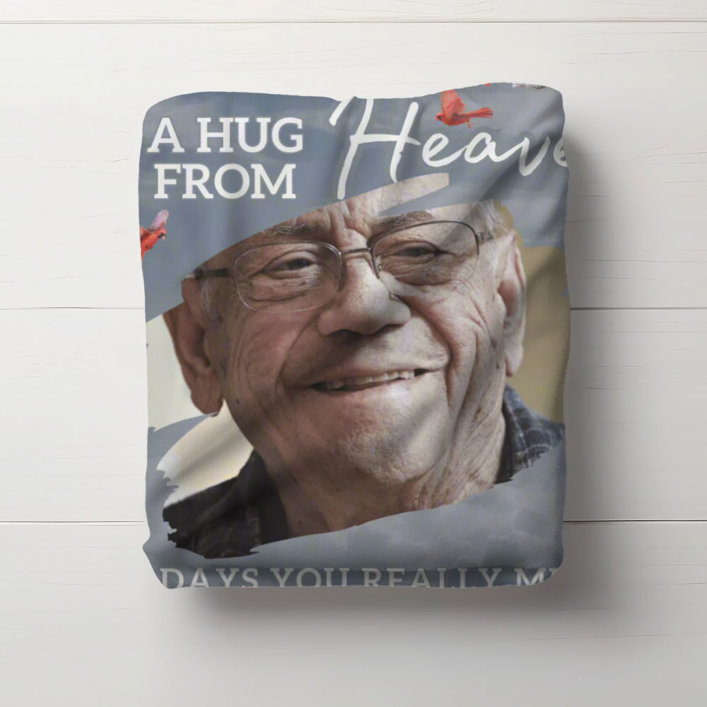 Personalized Memorial Photo Fleece Blanket- A Hug from Heaven