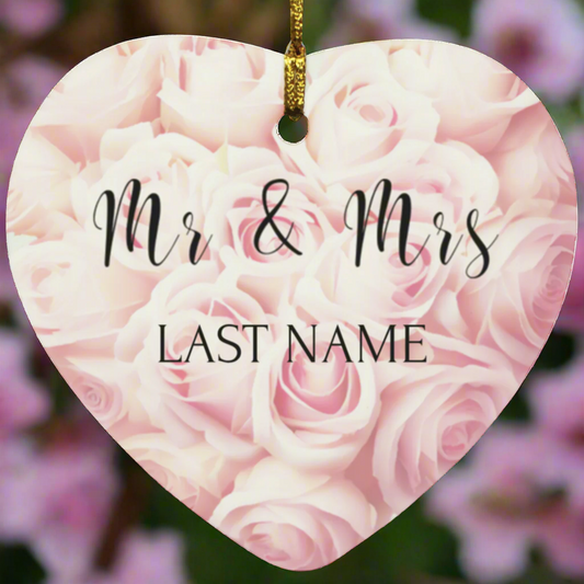 Personalized- Mr & Mrs Pink Heart Ornament