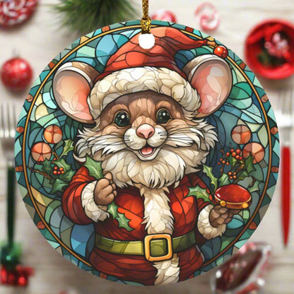 Mouse Christmas ornament with santa suit- unique holiday decoration for Christmas tree