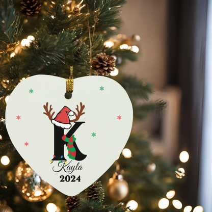 Personalized Initial Name Heart Christmas Ornament