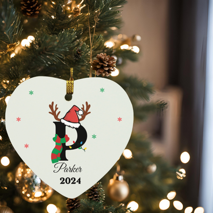 Personalized Initial Name Heart Christmas Ornament