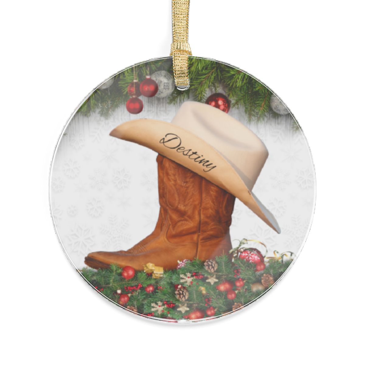 Personalized- Holiday Cowgirl Acrylic Ornament