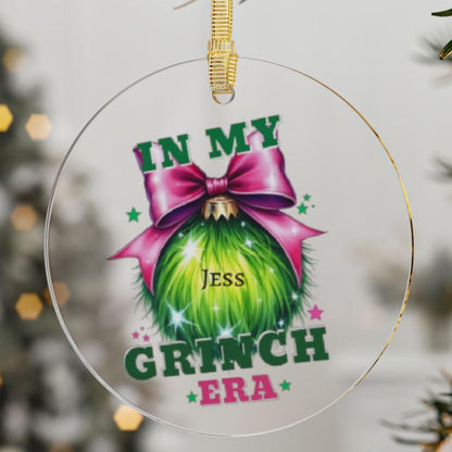 Personalized In My Grinch Era Pink Bow Acrylic Ornament