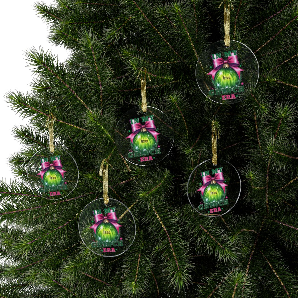 Personalized In My Grinch Era Pink Bow Acrylic Ornament