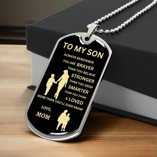 To My Son Love Mom Dog Tag Necklace