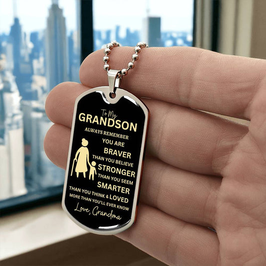 To My Grandson Love Grandma Dog Tag