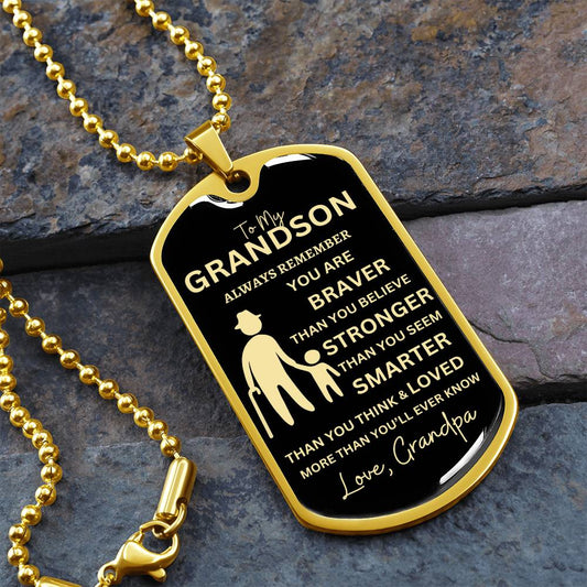 To My Grandson Love Grandpa Dog Tag