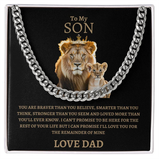 To My Son Lion Cuban Link Necklace/ Message Card- Gold Font