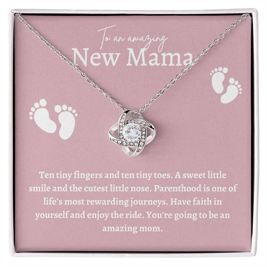 Amazing New Mama Love Knot Necklace- White Font