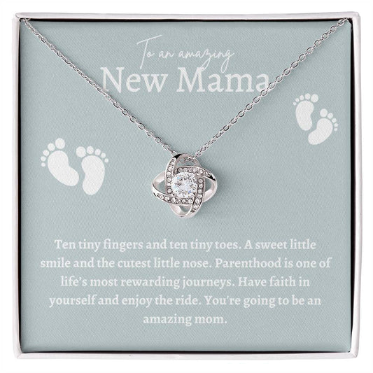 Amazing New Mama Love Knot Necklace- White Font