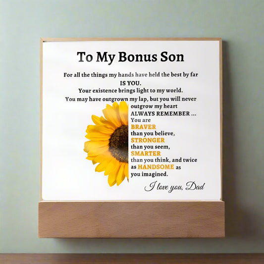 To My Bonus Son- Dad Sunflower Acrylic LED Plaque Gift