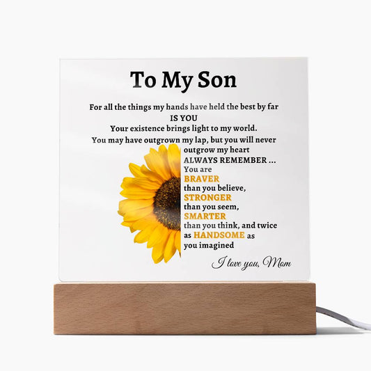 To My Son- Mom Sunflower Acrylic LED Plaque Gift