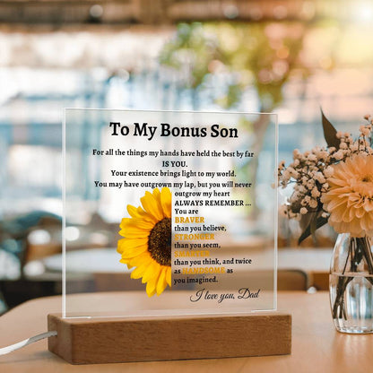 To My Bonus Son- Dad Sunflower Acrylic LED Plaque Gift