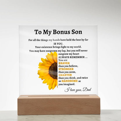 To My Bonus Son- Dad Sunflower Acrylic LED Plaque Gift