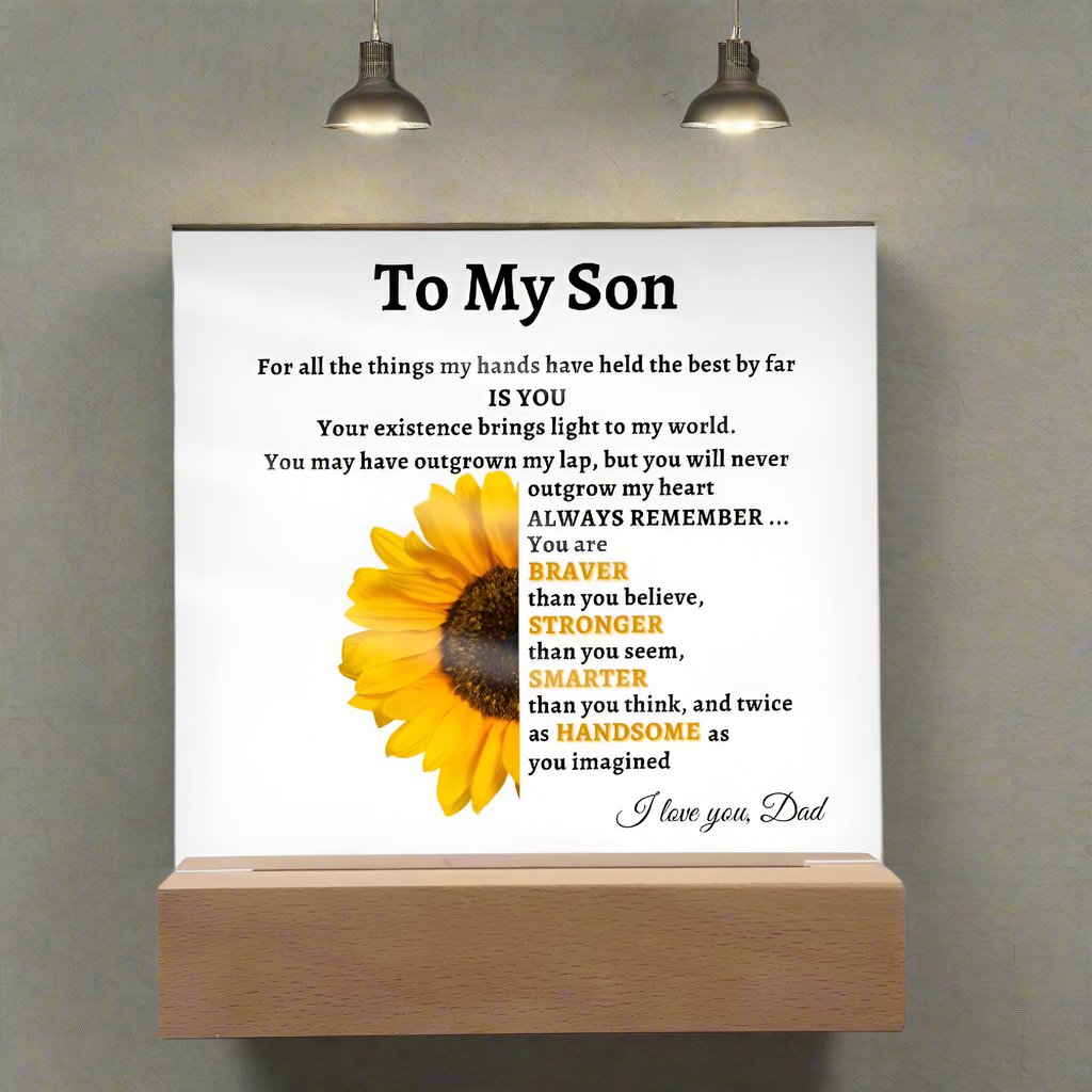 To My Son- Dad Sunflower Acrylic LED Plaque Gift