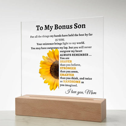 To My Bonus Son- Mom Sunflower Acrylic LED Plaque Gift