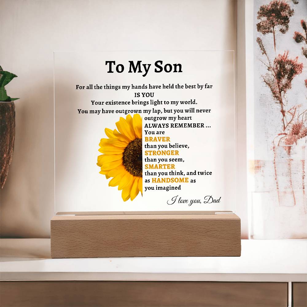 To My Son- Dad Sunflower Acrylic LED Plaque Gift