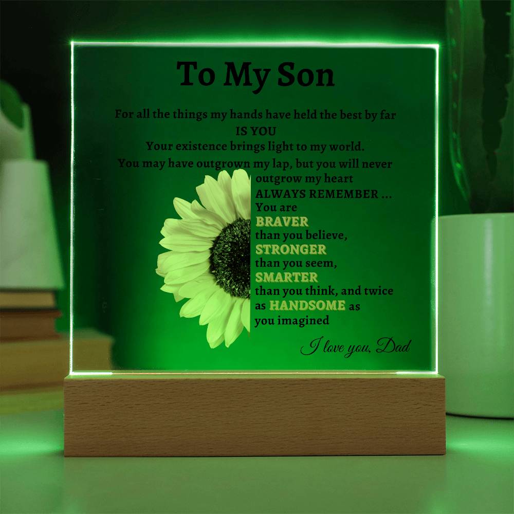 To My Son- Dad Sunflower Acrylic LED Plaque Gift