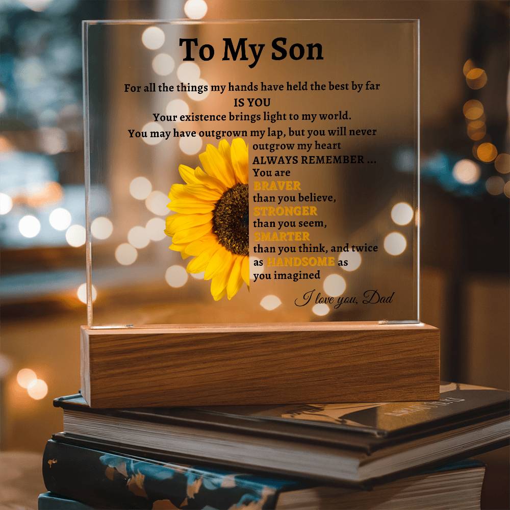 To My Son- Dad Sunflower Acrylic LED Plaque Gift