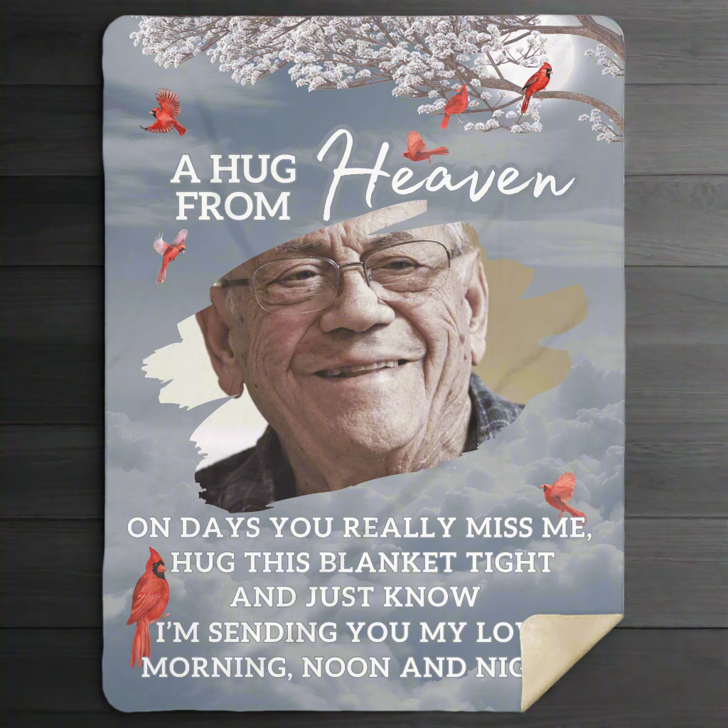 Personalized Memorial Photo Fleece Blanket- A Hug from Heaven